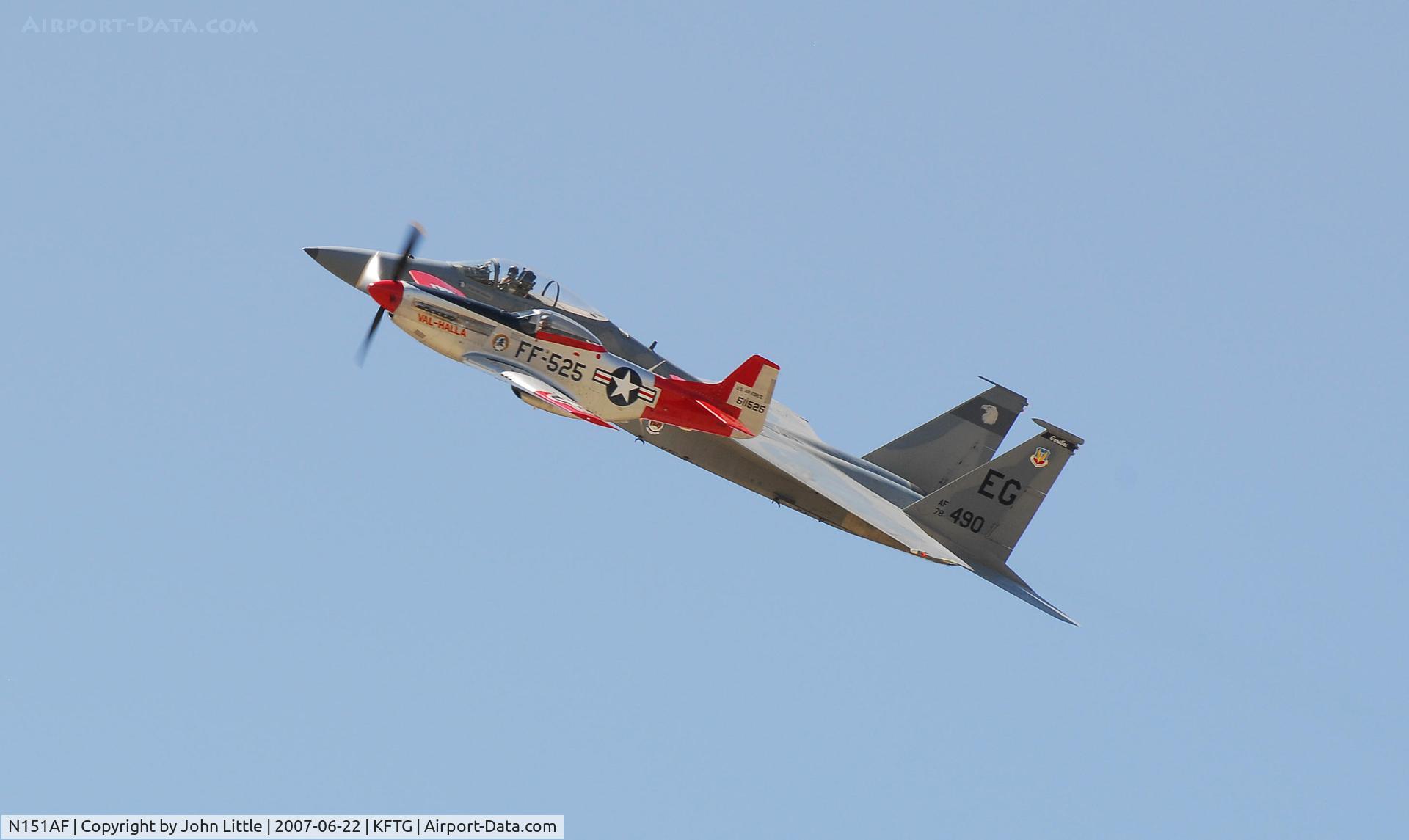 N151AF, 1945 North American P-51D Mustang C/N 45-11525, Fly-By Close and Tight P-51 and F-15