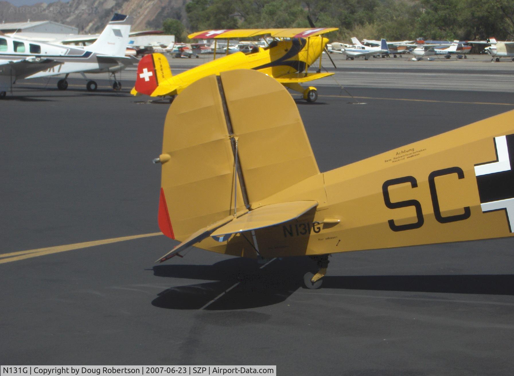 N131G, 1959 CASA 1-131 Jungmann C/N E3B-391, 1959 Bucker Jungmann C.A.S.A. 1.131 as NX131G, LOM 332AK inverted in-line four cylinder 140 Hp, trim tab