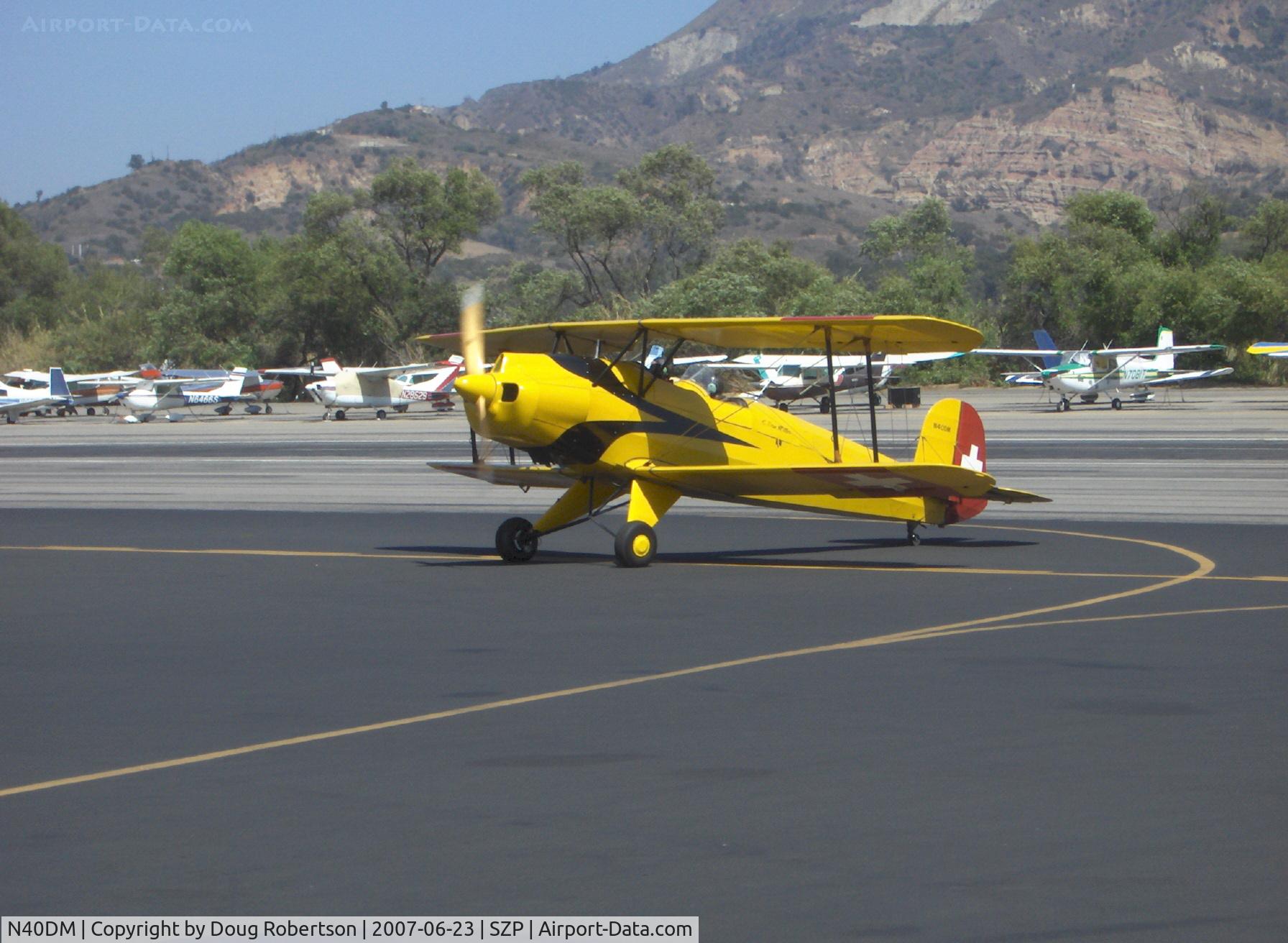 N40DM, 1953 CASA 1-131E Jungmann C/N 2102, C.A.S.A. BU 1.131 Bucker Jungmann, Lycoming HO-360? 180 Hp (probably IO-360), taxi after landing Rwy 22