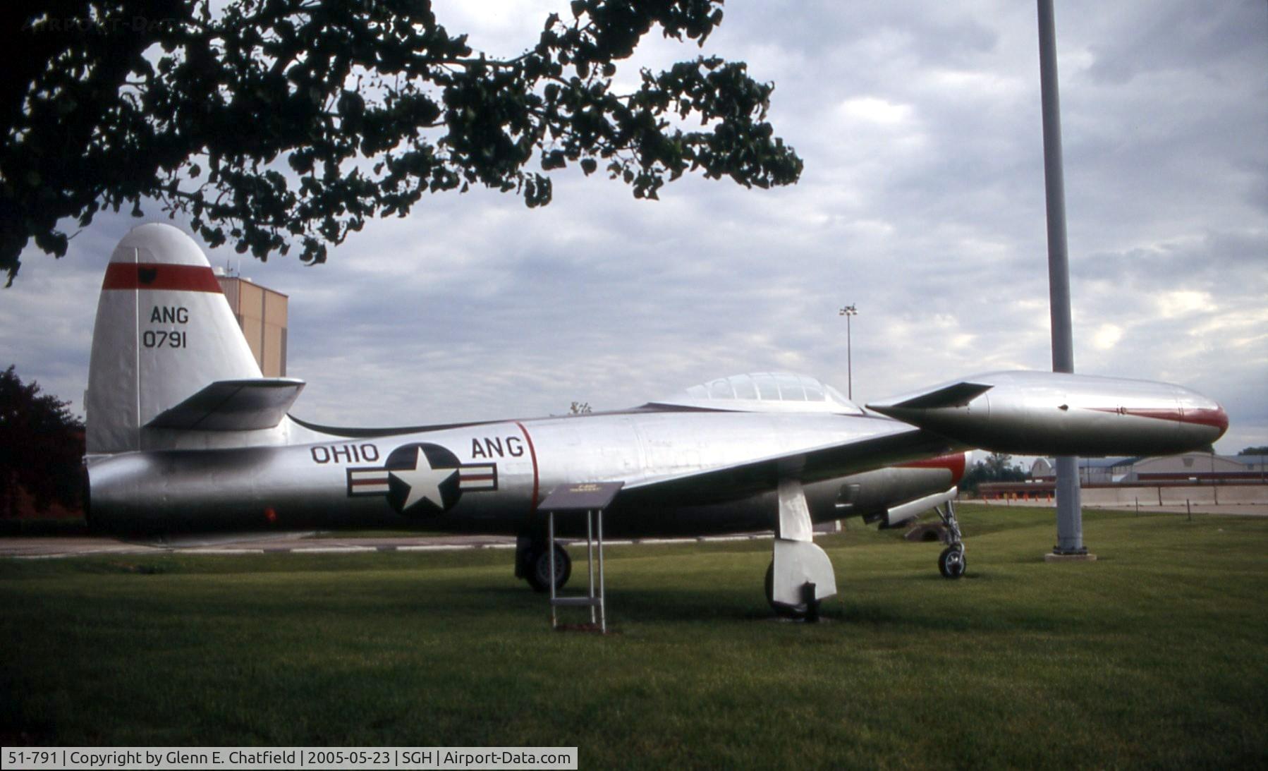 51-791, 1951 Republic F-84G-1-RE Thunderjet C/N Not found 51-791, F-84G on display at the Air National Guard Armory