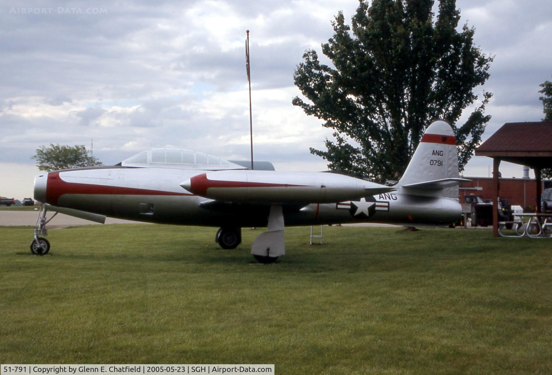51-791, 1951 Republic F-84G-1-RE Thunderjet C/N Not found 51-791, F-84G on display at the Air National Guard Armory