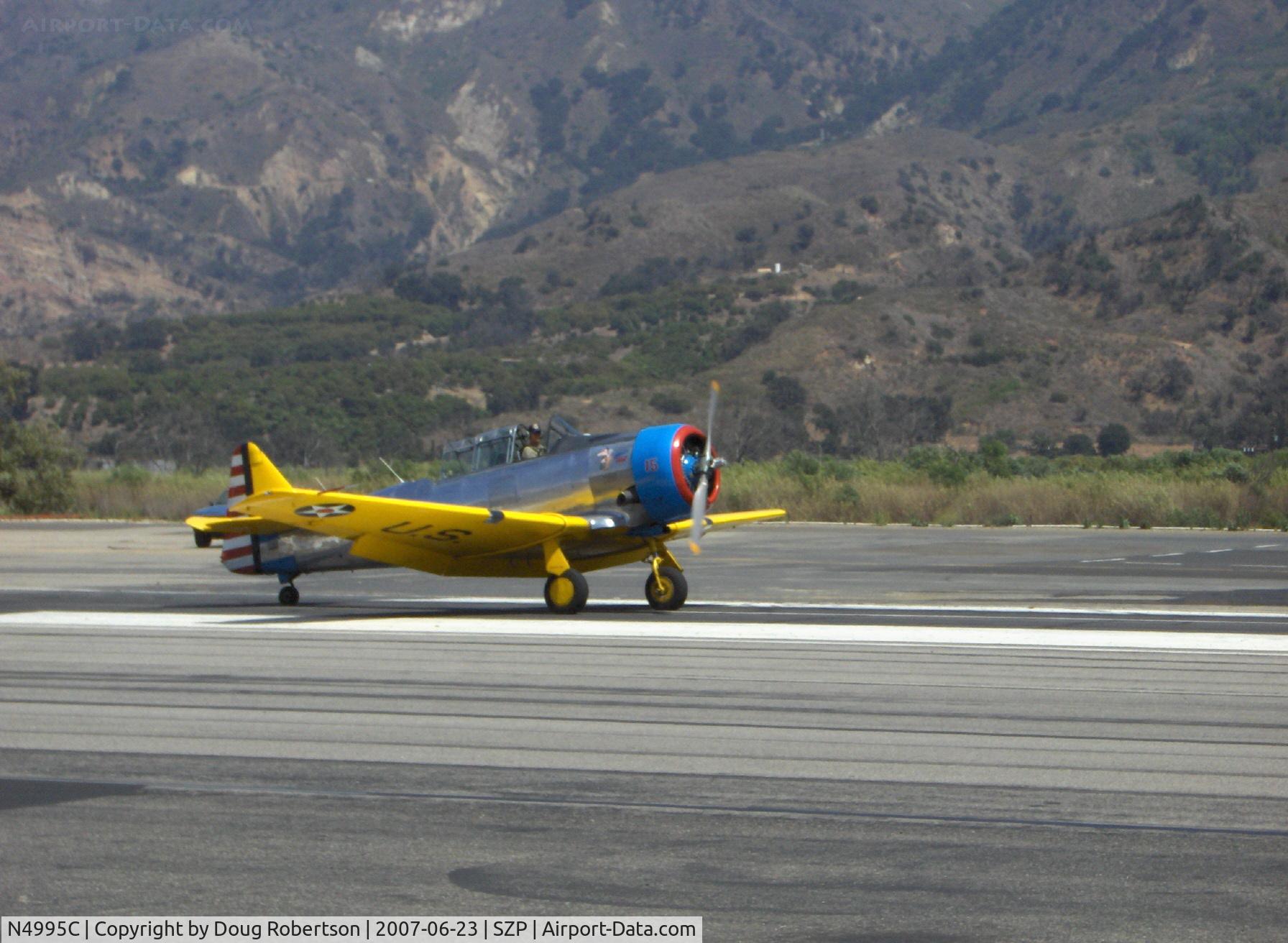 N4995C, 1949 North American T-6G Texan C/N 168-481, 1949 North American T-6G TEXAN 'Thirsty Girl', P&W R-1340 600 Hp, landing roll Rwy 22
