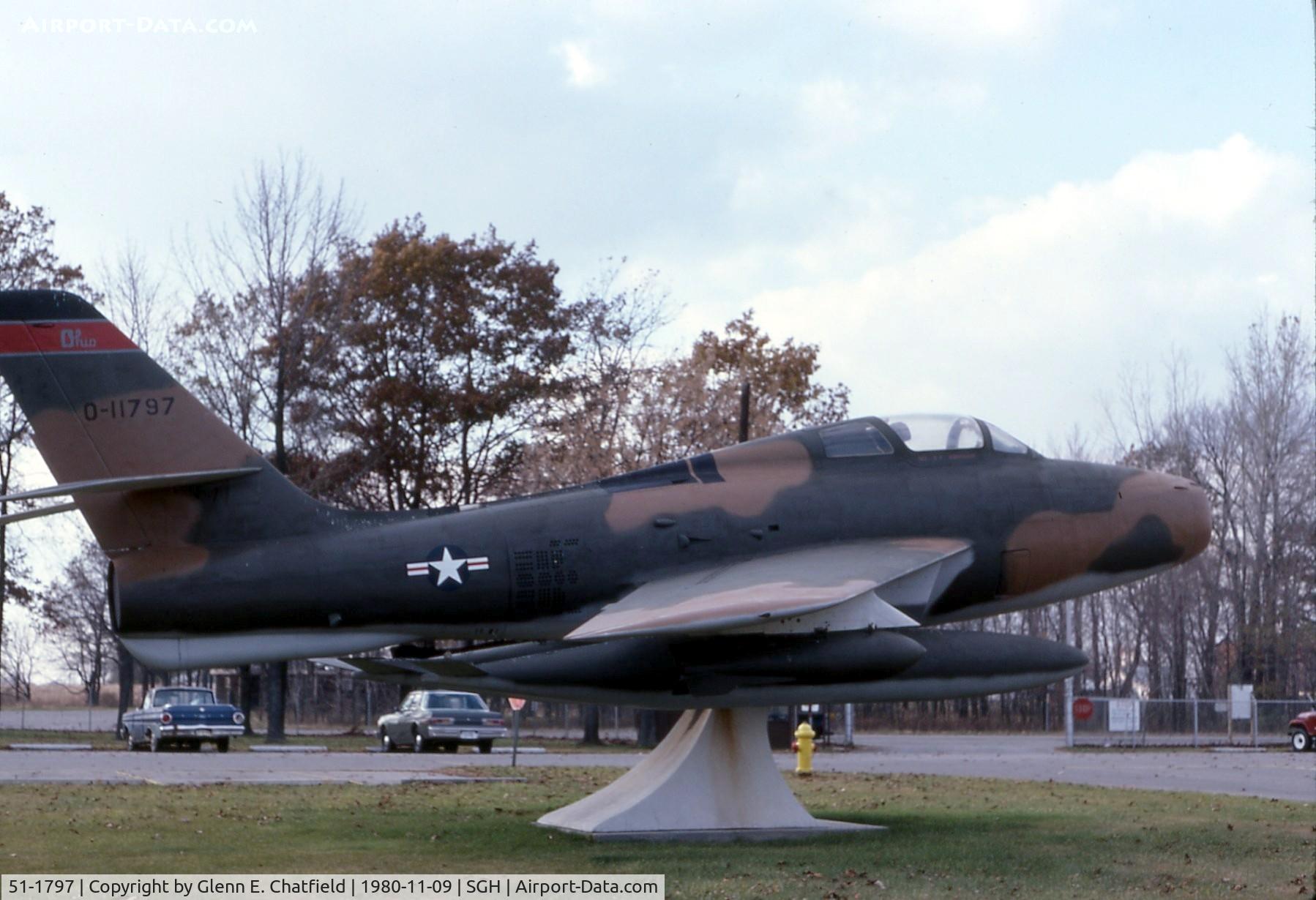 51-1797, 1951 Republic F-84F-30-RE Thunderstreak C/N Not found 51-1797, F-84F mounted at the Air National Guard base