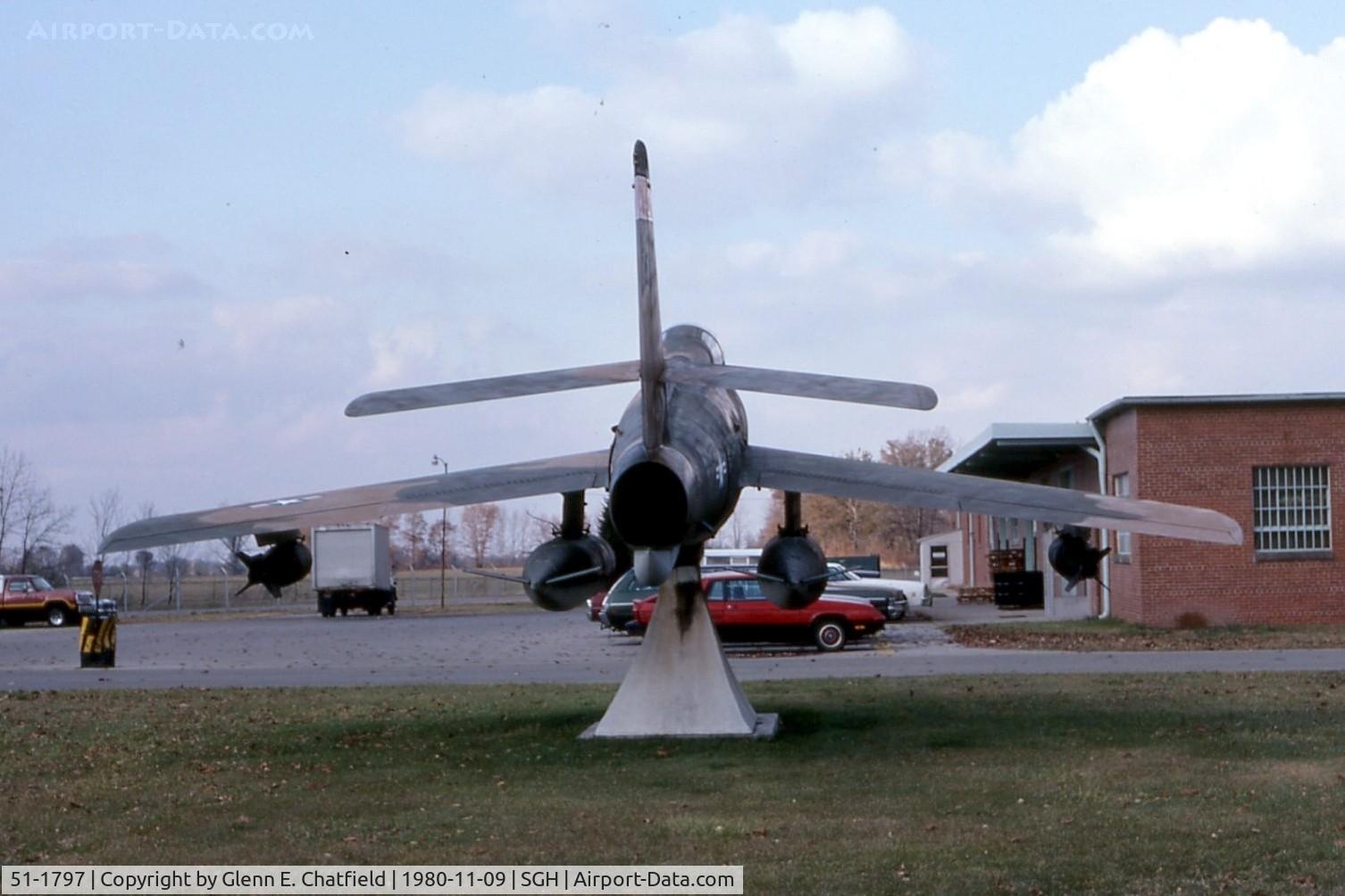 51-1797, 1951 Republic F-84F-30-RE Thunderstreak C/N Not found 51-1797, F-84F mounted at the Air National Guard base