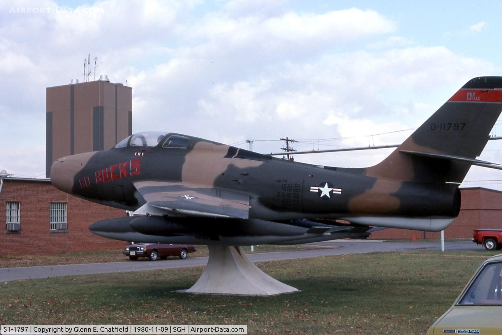 51-1797, 1951 Republic F-84F-30-RE Thunderstreak C/N Not found 51-1797, F-84F mounted at the Air National Guard base