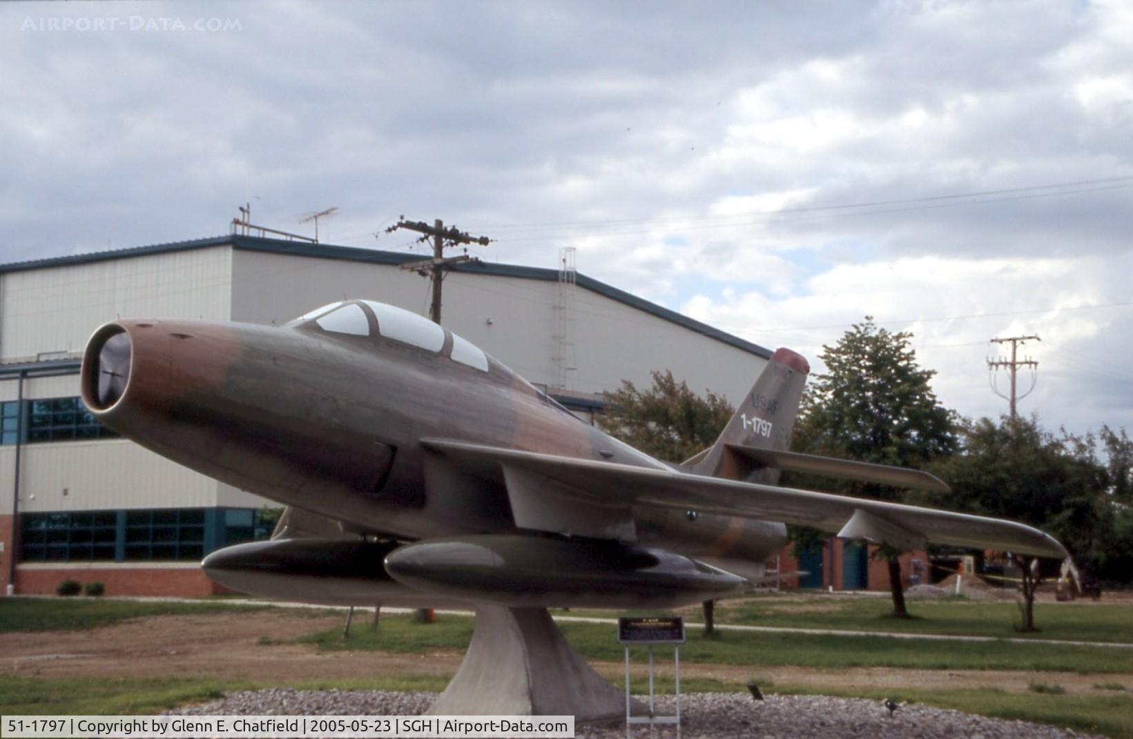 51-1797, 1951 Republic F-84F-30-RE Thunderstreak C/N Not found 51-1797, F-84F mounted at the Air National Guard base