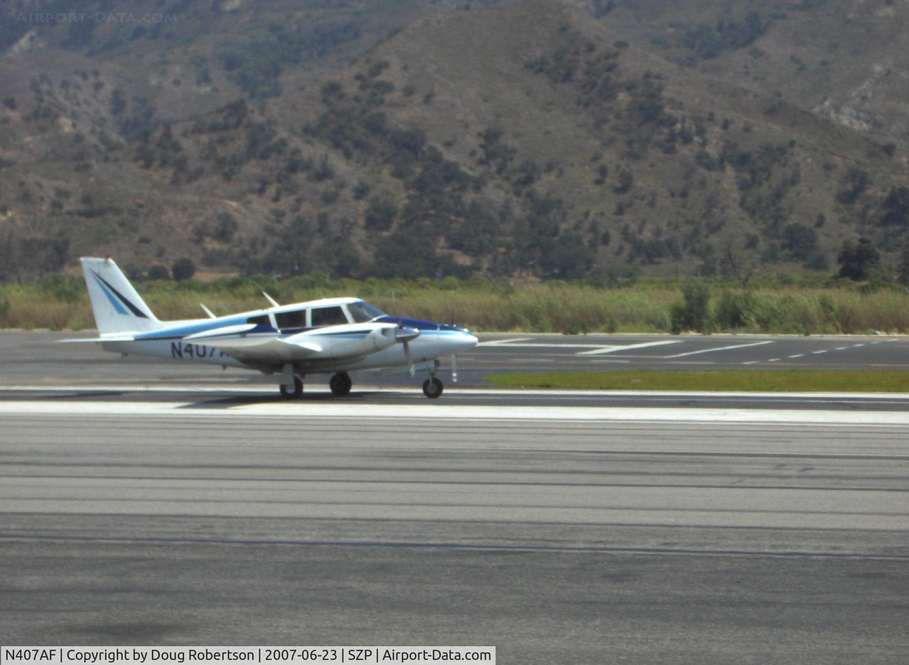 N407AF, 1966 Piper PA-30 Twin Comanche Twin Comanche C/N 30-1285, 1966 Piper PA-30 Twin Comanche, two Lycoming IO-320s 160 HP each, landing roll Rwy 22