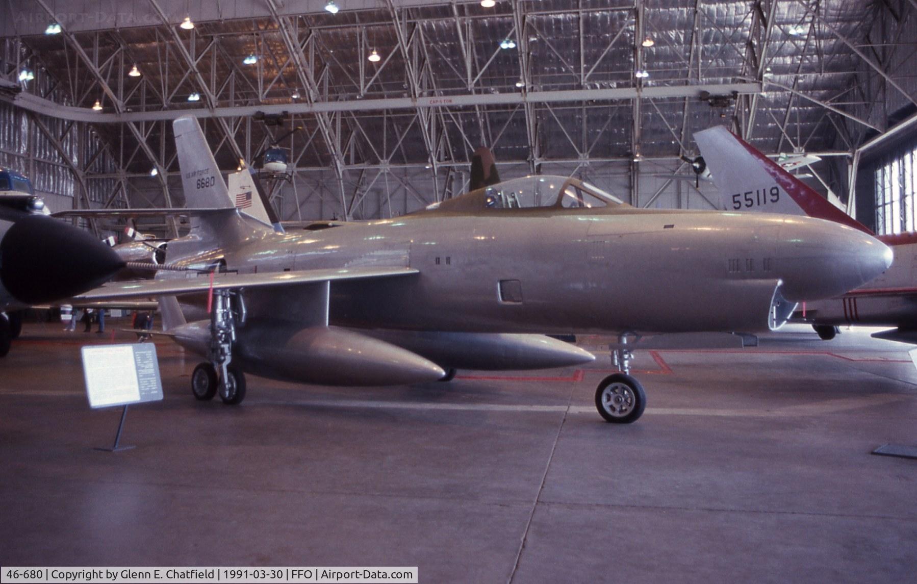 46-680, 1948 Republic XF-91 Thunderceptor C/N Not found 46-680, XF-91 at the National Museum of the U.S. Air Force.  It used one turbojet engine and four rocket motors.