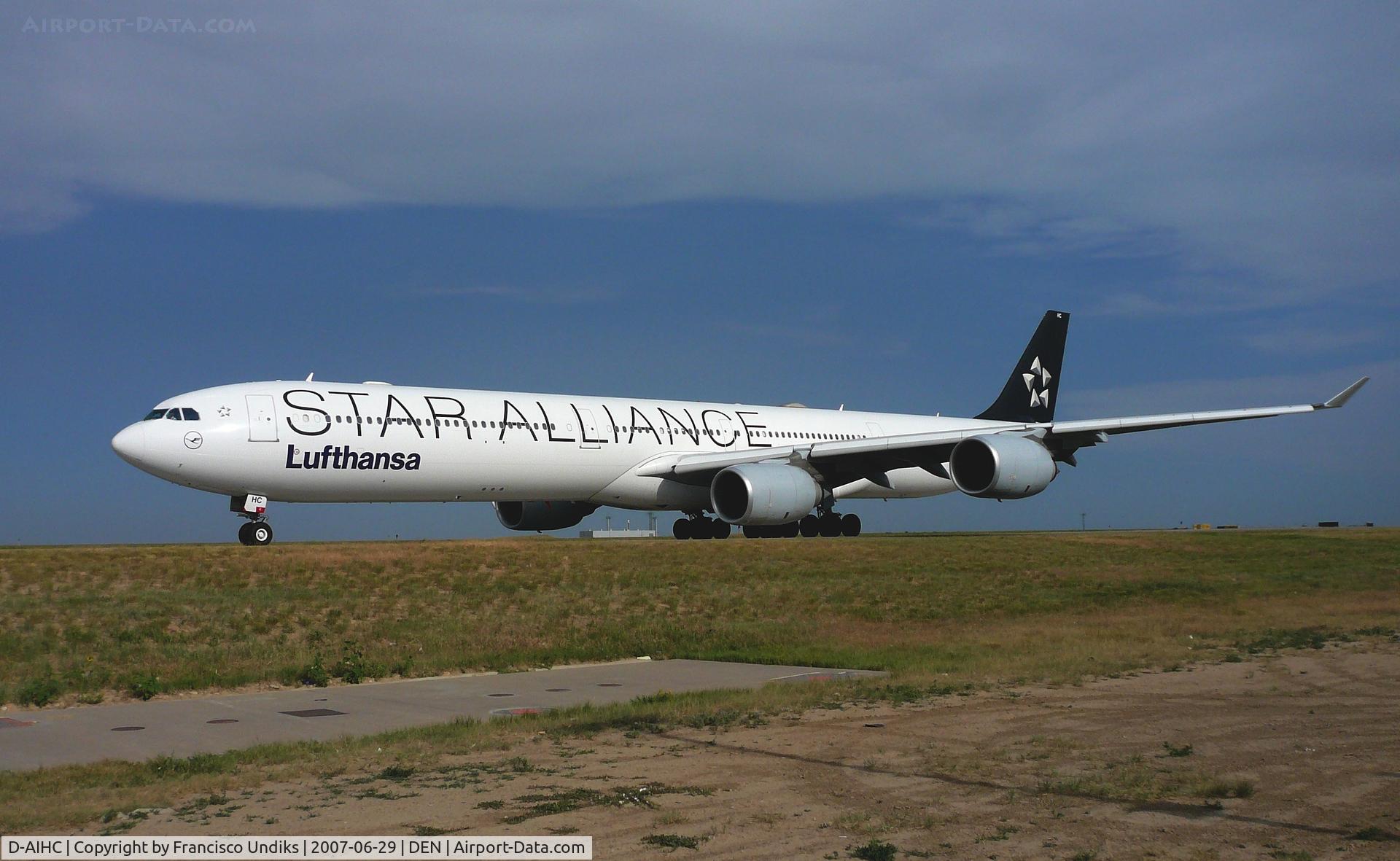 D-AIHC, 2003 Airbus A340-642 C/N 523, Lufthansa A340-600 taxiing for takeoff.