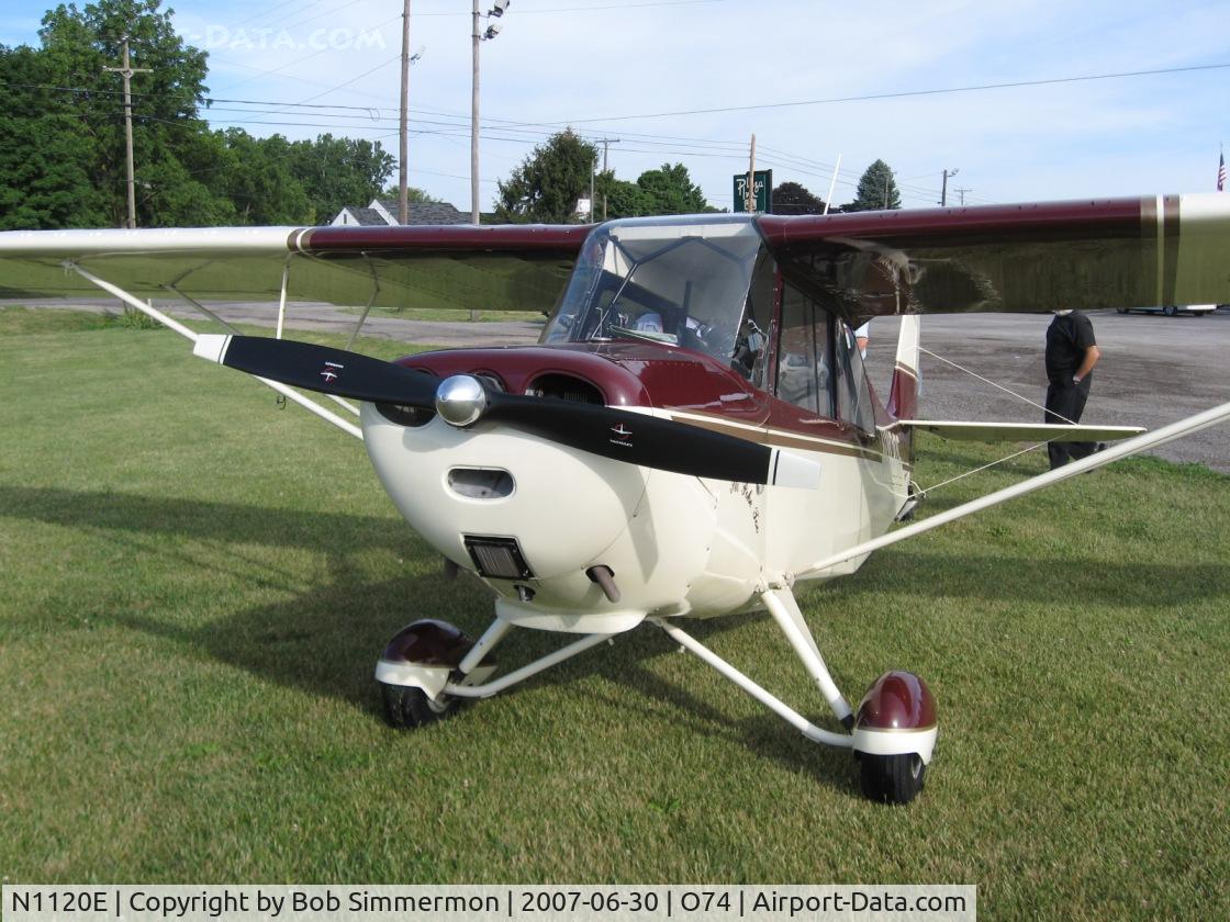 N1120E, 1946 Aeronca 7AC Champion C/N 7AC4675, Beautifylly restored 7AC visiting Elliott's Landing at Mt. Victory, OH