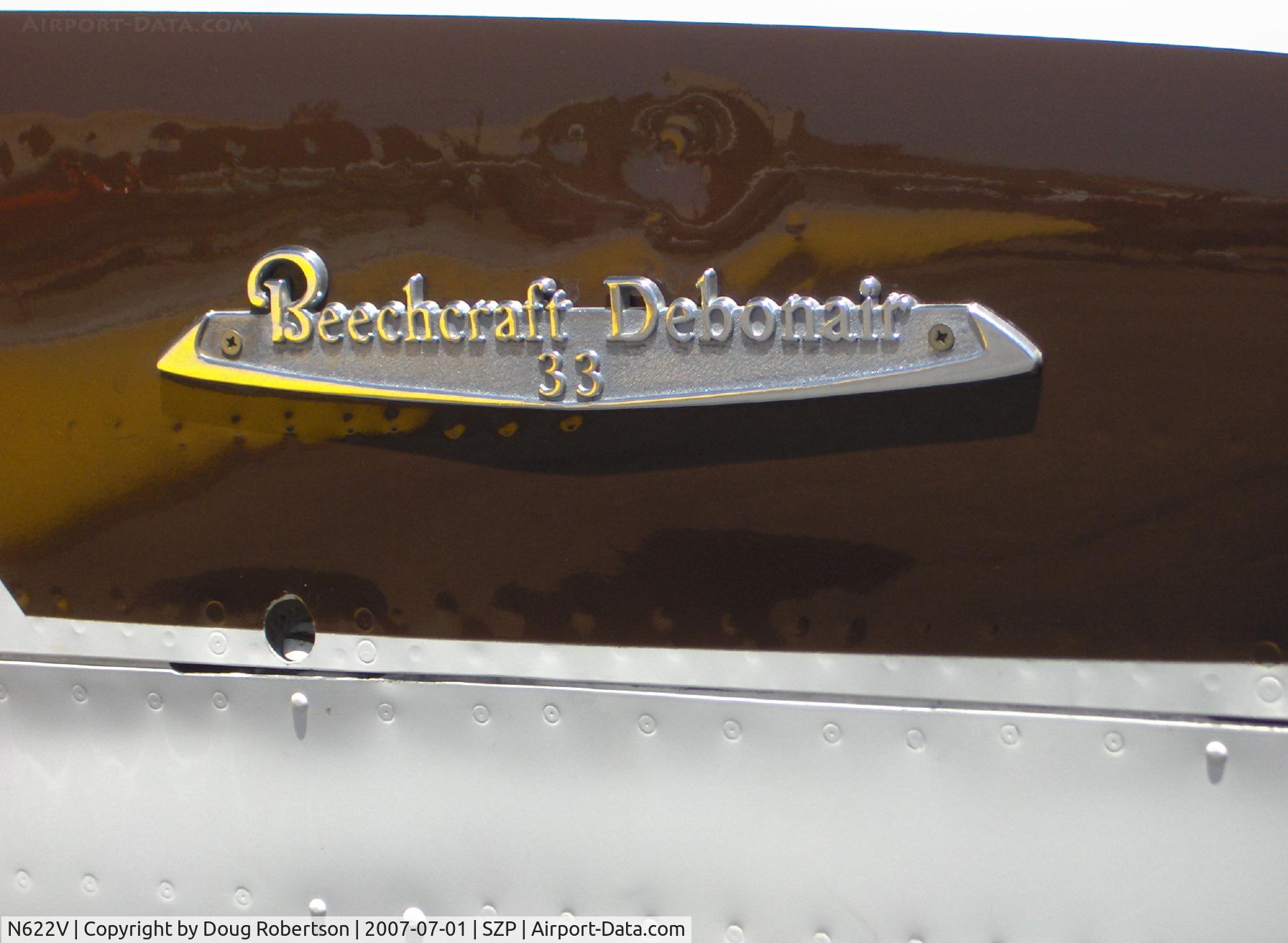 N622V, 1960 Beech 35-33 Debonair C/N CD-45, 1960 Beech 35-33 DEBONAIR, Continental IO-470-J 225 Hp, CS prop, Beechcraft Debonair logo