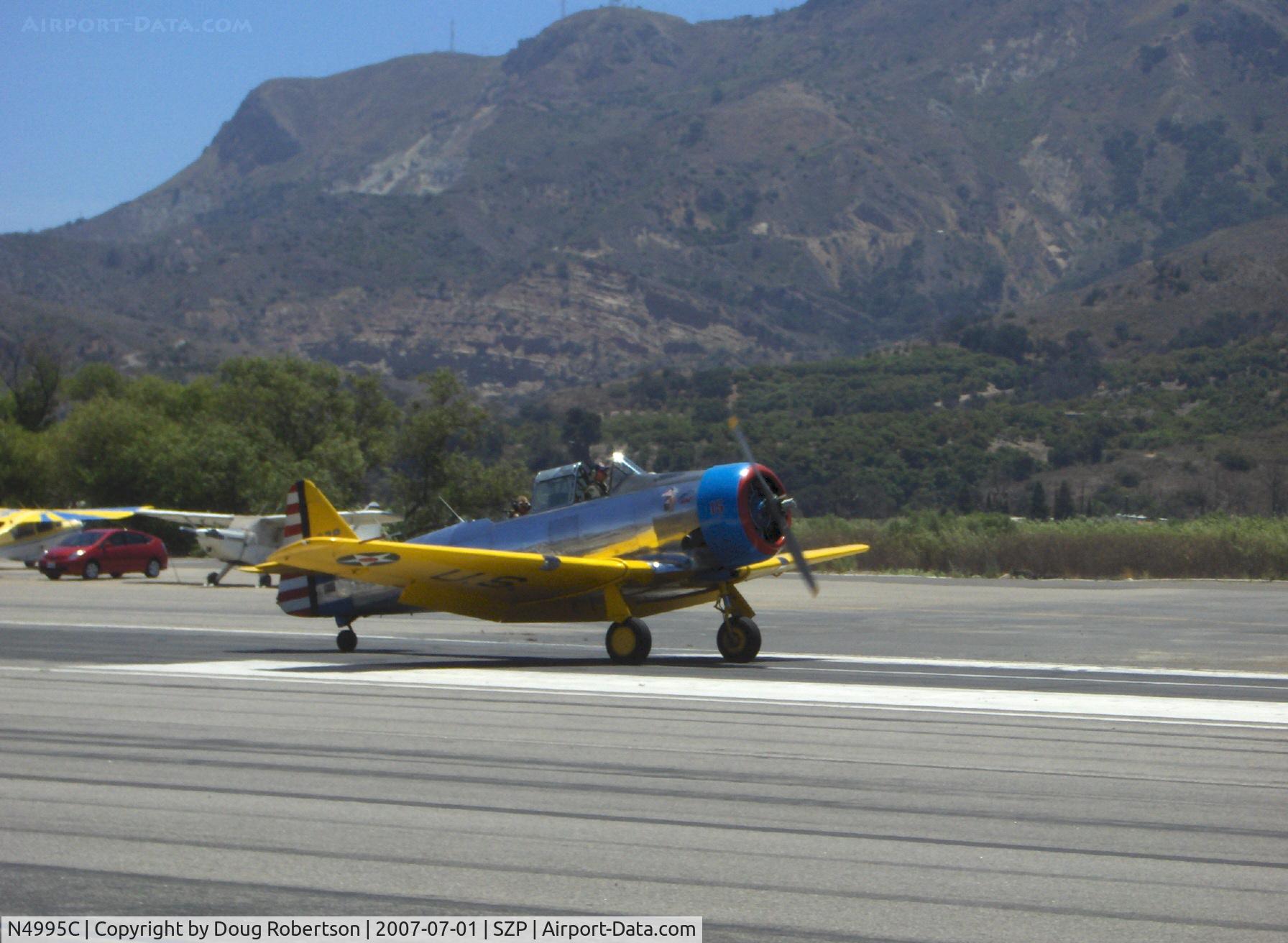 N4995C, 1949 North American T-6G Texan C/N 168-481, 1949 North American T-6G TEXAN 'Thirsty Girl', P&W R-1340 600 Hp, landing roll Rwy 22