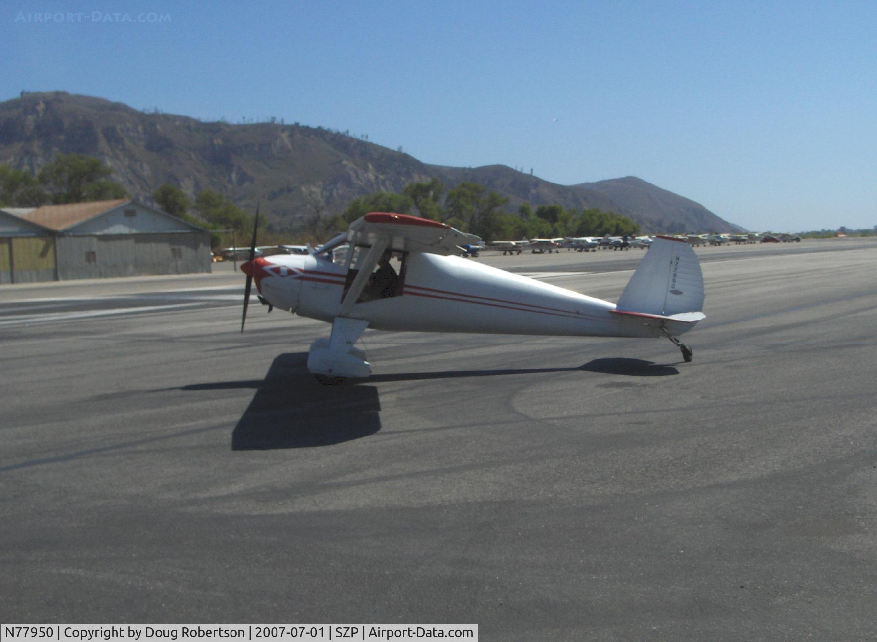 N77950, 1946 Luscombe 8A C/N 3677, 1946 Luscombe 8A, Continental C85 85 Hp, holding short Rwy 22, door removed-flying on a hot day