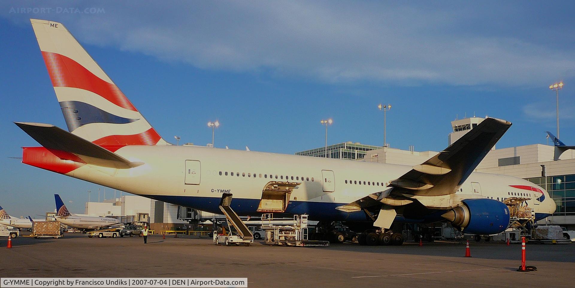 G-YMME, 2000 Boeing 777-236/ER C/N 30306, Flight 218 to LHR being loaded on A37.