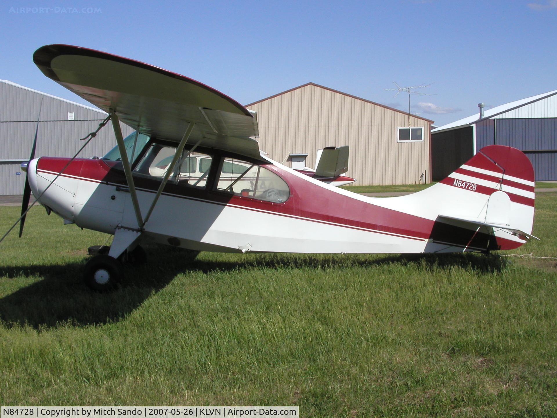 N84728, 1946 Aeronca 7AC Champion C/N 7AC-3440, Tied down at Airlake.