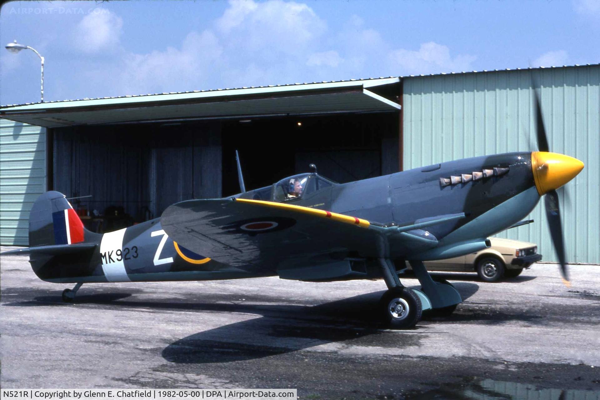 N521R, 1943 Supermarine 361 Spitfire LF.IXc C/N CBAF.IX.1886, Pilot Jerry Billing, taking Cliff Robertson's Spit from its hangar at DPA to Canada.  It was a fluke that I was driving by and saw it running.