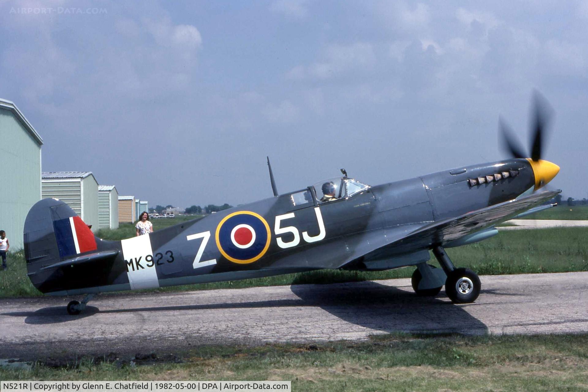 N521R, 1943 Supermarine 361 Spitfire LF.IXc C/N CBAF.IX.1886, Pilot Jerry Billing, taking Cliff Robertson's Spitfire from its hangar at DPA to Canada.  It was a fluke that I was driving by and saw it running.