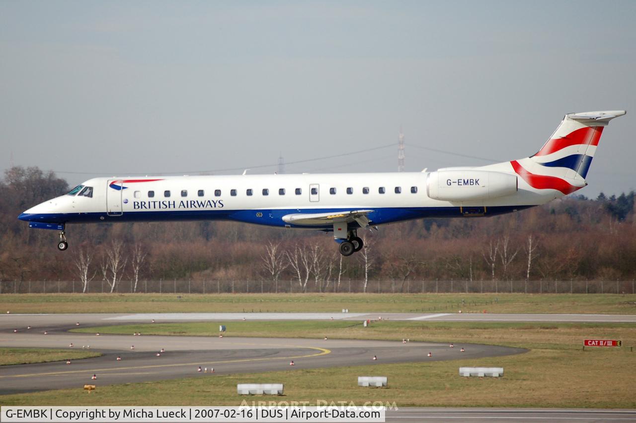 G-EMBK, 1999 Embraer EMB-145EU (ERJ-145EU) C/N 145167, Just about to touch down