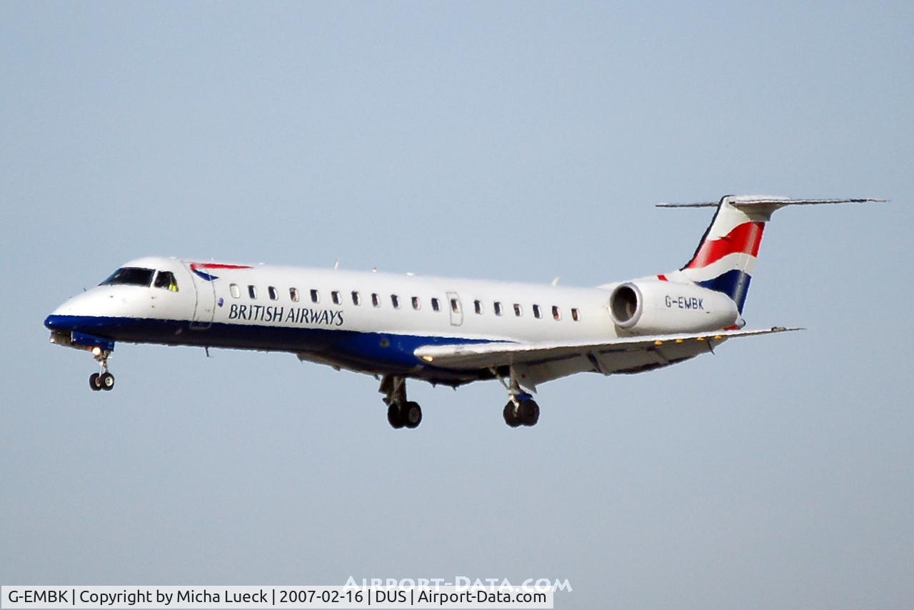 G-EMBK, 1999 Embraer EMB-145EU (ERJ-145EU) C/N 145167, On approach to Düsseldorf