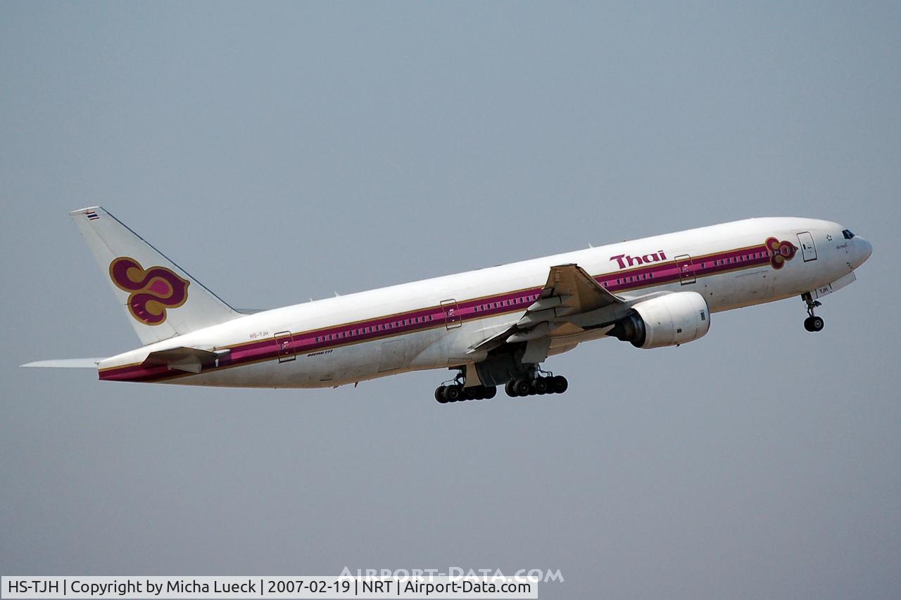 HS-TJH, 1997 Boeing 777-2D7 C/N 27733, Climbing out of Narita