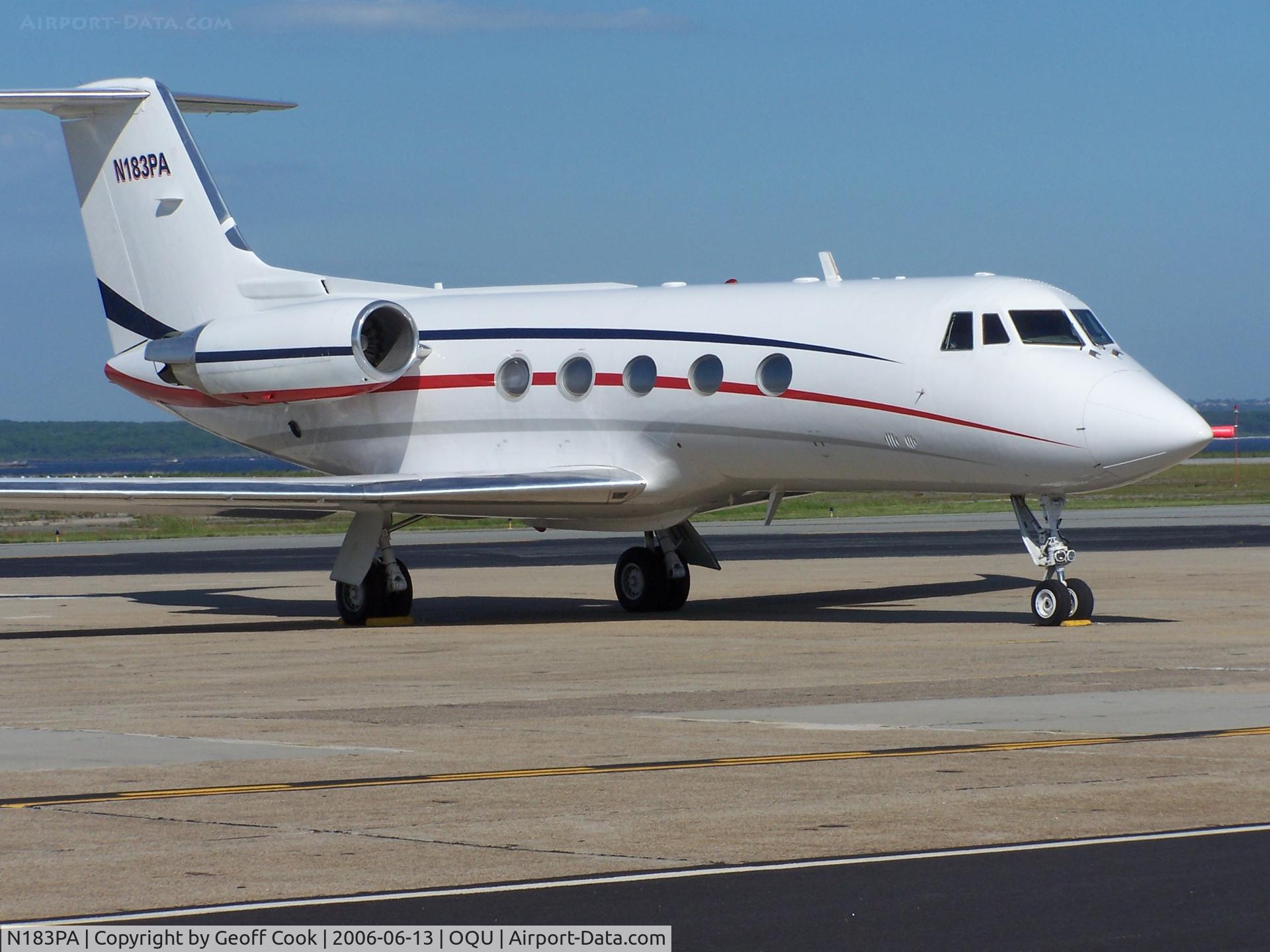 N183PA, 1971 Grumman G-1159 Gulfstream II C/N 108, N183PA catches the sun on the civil terminal ramp at Quonset Point, Rhode Island. Always nice to see a GII