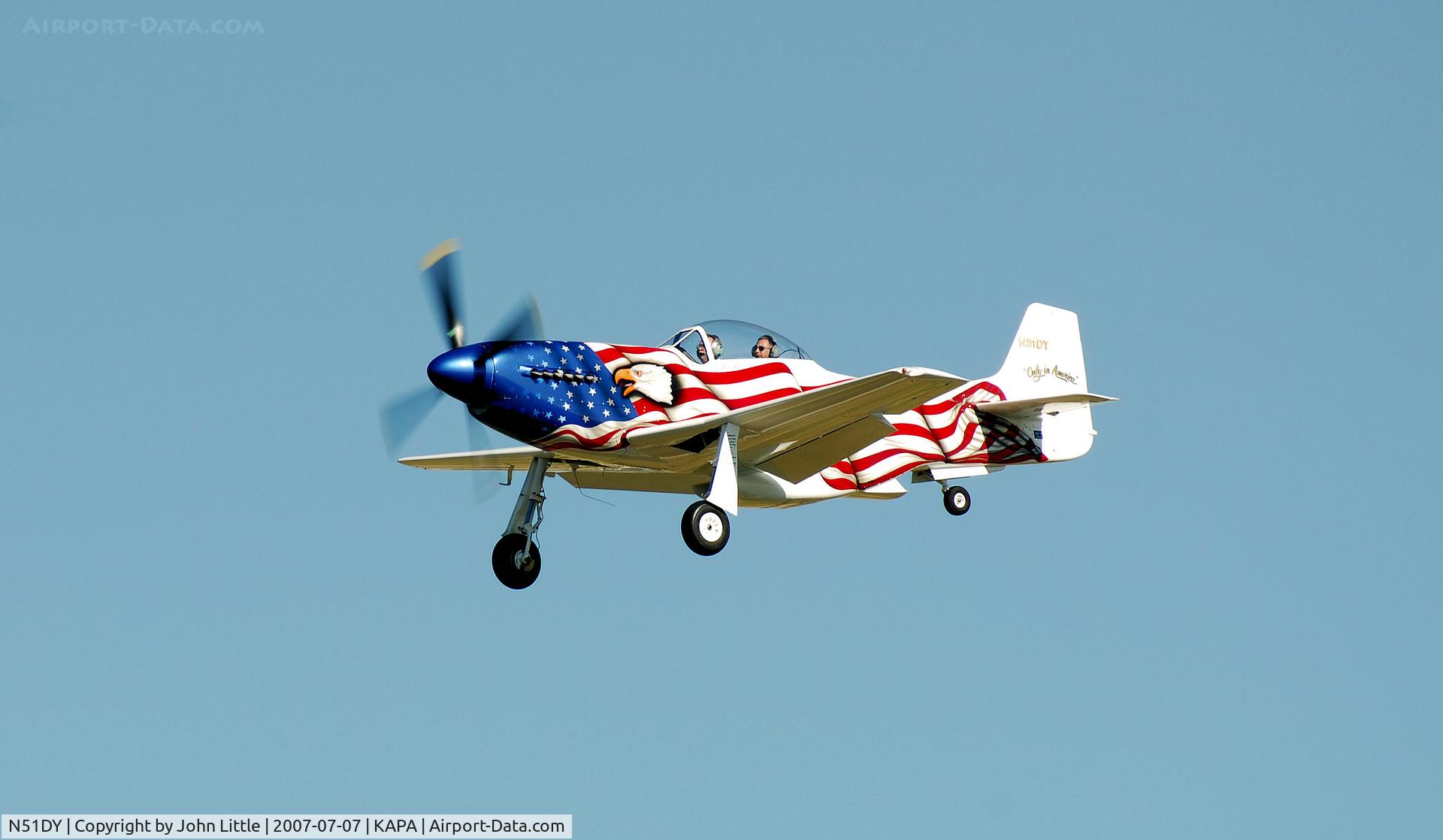 N51DY, 2005 Papa 51 Thunder Mustang C/N DITM019, Good, bright morning for a trip to Centennial. Good picture showing second passenger seating. It looks a bit tight from this angle, but for a ride on a plane like this, very much worth it I would bet.