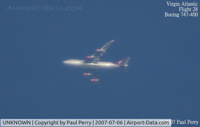 UNKNOWN, Contrails Various C/N Unknown, A Virgin 747, a little lower that usual over North Carolina