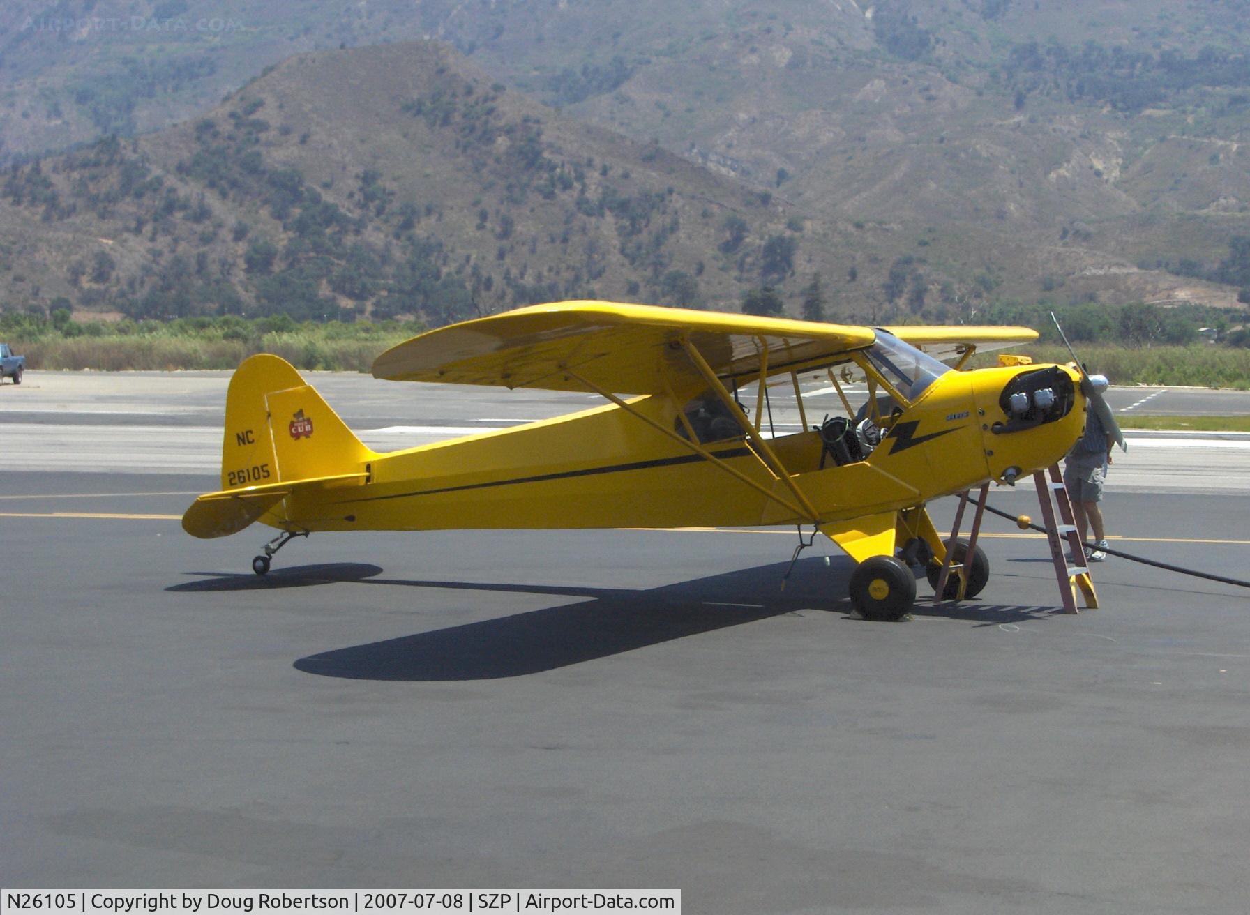 N26105, Piper J3C-65 Cub Cub C/N 4051, Piper J3C-65 CUB as NC26105, Continental C65 65 Hp, refueling