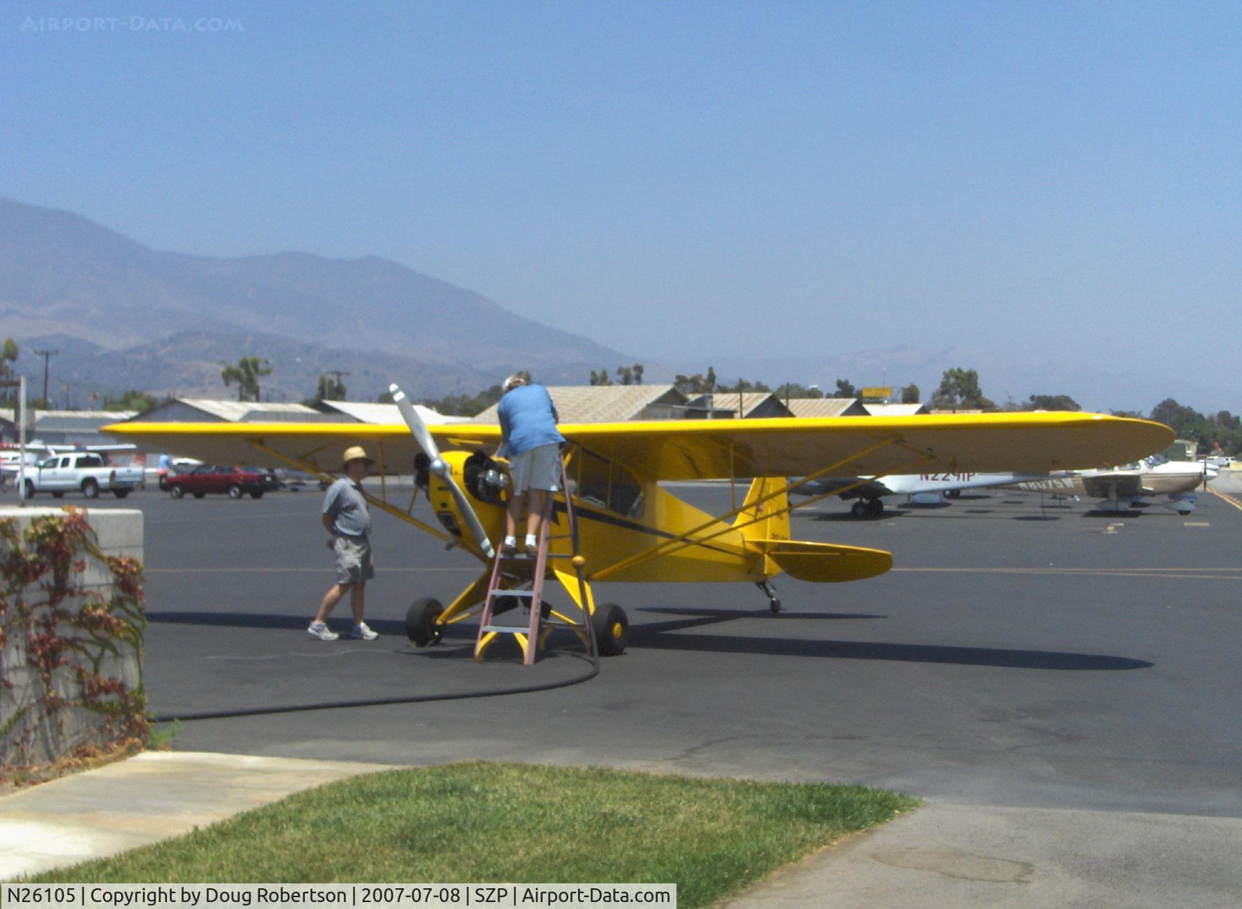 N26105, Piper J3C-65 Cub Cub C/N 4051, Piper J3C-65 CUB as NC26105, Continental C65 65 Hp, refueling