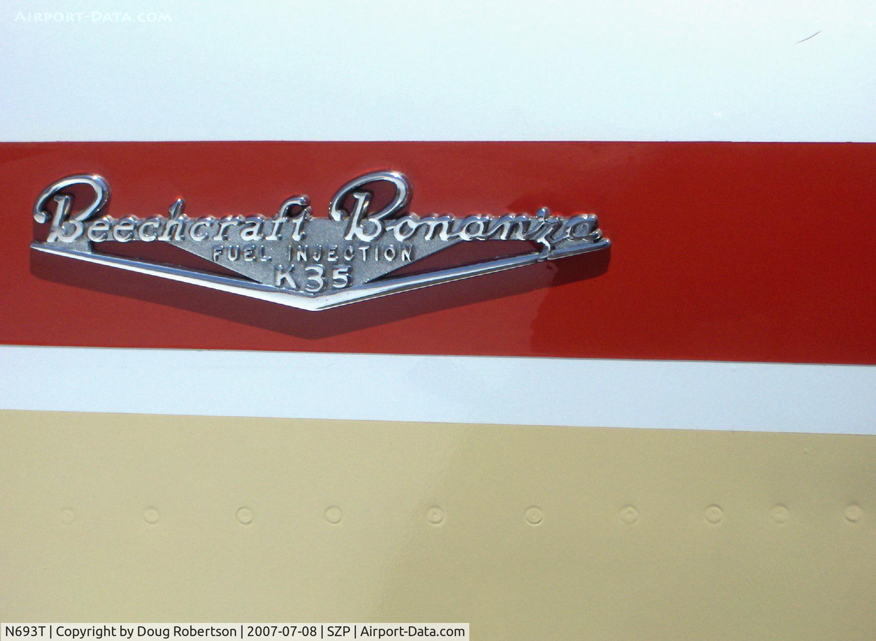 N693T, 1959 Beech K35 Bonanza C/N D-5984, 1959 Beech K35 BONANZA, Continental IO-470-C 250 Hp, 1st Bonanza with 50 gals. std., max speed 210 mph, cast logo