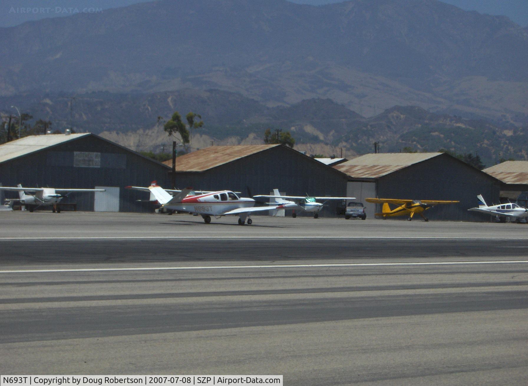 N693T, 1959 Beech K35 Bonanza C/N D-5984, 1959 Beech K35 BONANZA, Continental IO-470-C 250 Hp, 1st Bonanza with 50 gals. std., max speed 210 mph, taxi to Rwy 22