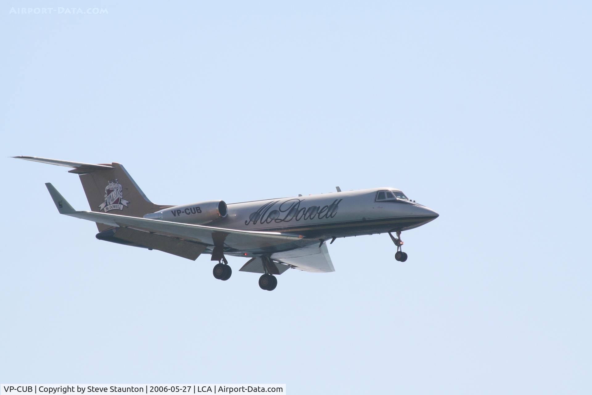VP-CUB, Gulfstream American G-1159 Gulfstream II C/N 207, Taken from the Beach at Larnaca