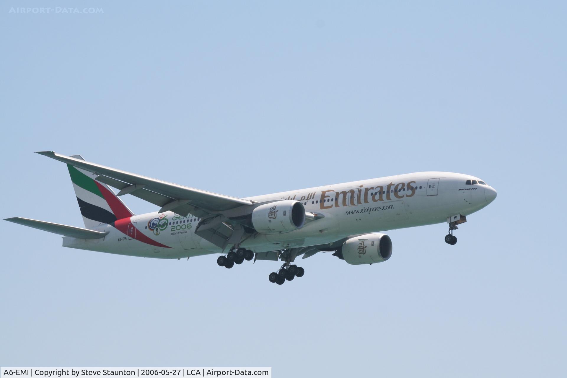 A6-EMI, 1996 Boeing 777-21H/ER C/N 27250, Taken on a beach in Larnaca