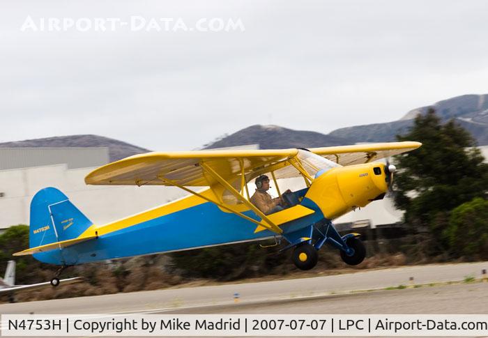 N4753H, 1948 Piper PA-11 Cub Special C/N 11-665, Take off Cub Fly In Lompoc Calif