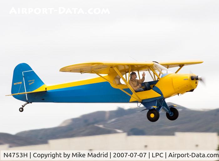 N4753H, 1948 Piper PA-11 Cub Special C/N 11-665, Take off Cub Fly In Lompoc Calif