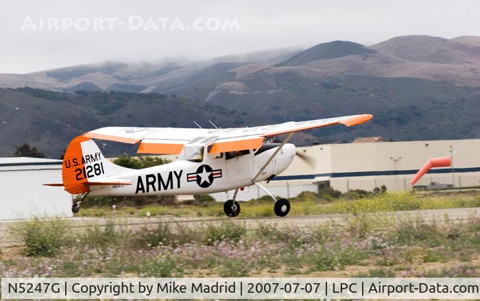 N5247G, 1951 Cessna 305A C/N 21281, Touching Down West Coast Pipe Cub Fly-In 2007 Lompoc Calif
