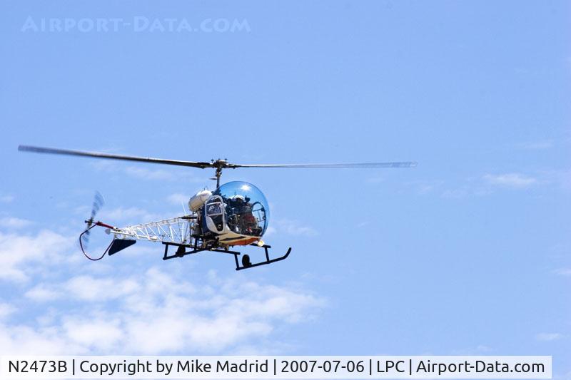 N2473B, 1955 Bell 47G C/N 1450, Arriving West Coast Pipe Cub Fly-In 2007 Lompoc Calif
