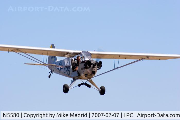 N5580, 1945 Piper L-4J Grasshopper (J3C-65D) C/N 13226, On final West Coast Pipe Cub Fly-In 2007 Lompoc Calif