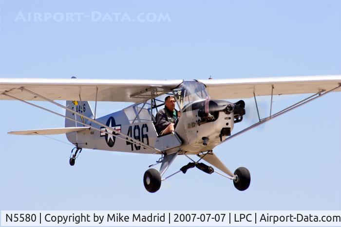 N5580, 1945 Piper L-4J Grasshopper (J3C-65D) C/N 13226, On final West Coast Pipe Cub Fly-In 2007 Lompoc Calif
