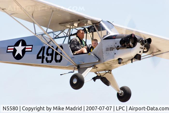 N5580, 1945 Piper L-4J Grasshopper (J3C-65D) C/N 13226, On final West Coast Pipe Cub Fly-In 2007 Lompoc Calif