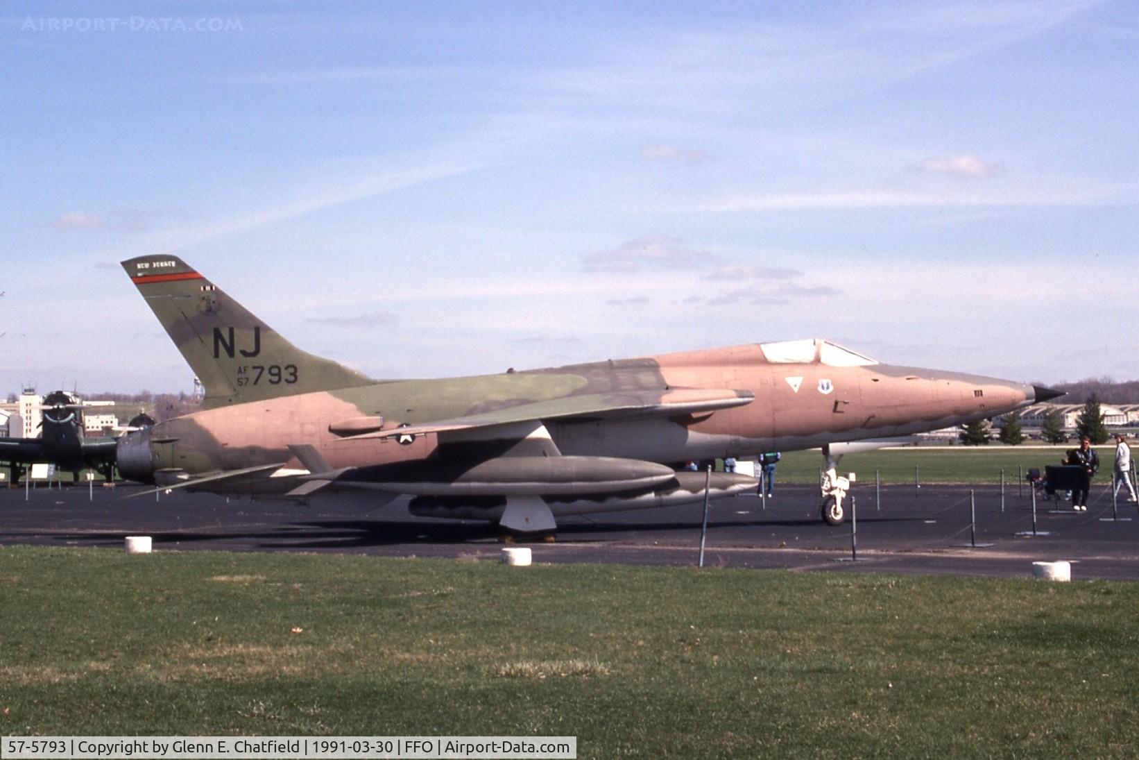 57-5793, 1957 Republic F-105B Thunderchief C/N B.30, F-105B at the National Museum of the U.S. Air Force.  It was later transferred to the Yankee Air Force Museum, and was destroyed by fire 10/9/04