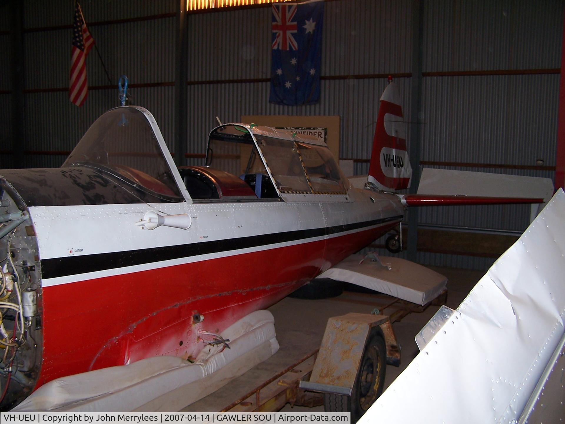 VH-UEU, 1950 De Havilland DHC-1 Chipmunk T.10 C/N C1/0057, Damaged aircraft before moving to Tocumwal