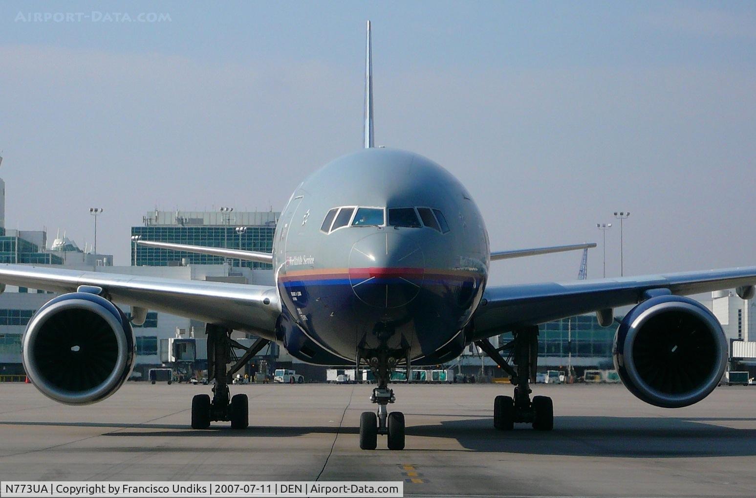 N773UA, 1995 Boeing 777-222 C/N 26929, United Airlines 777 just pushed off B36.