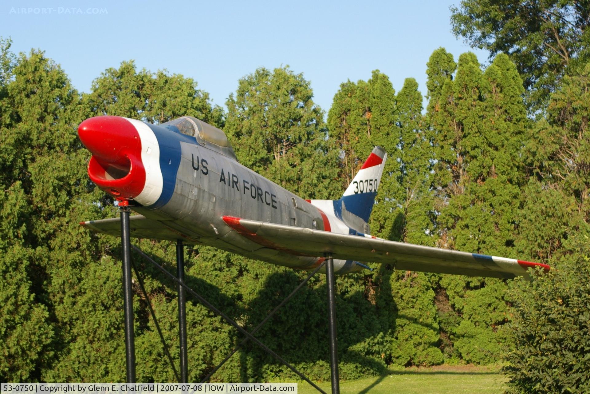 53-0750, 1953 North American F-86L Sabre C/N 201-194, F-86L at the entrance to the Iowa City Airport, Iowa City, IA