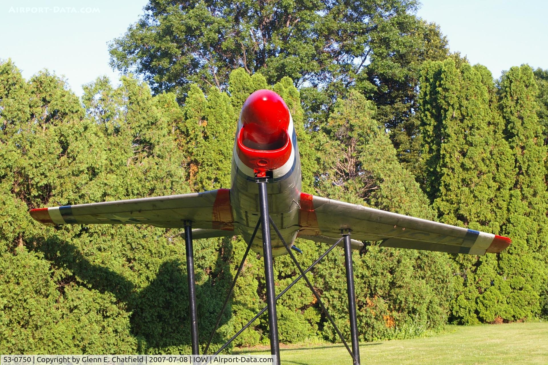 53-0750, 1953 North American F-86L Sabre C/N 201-194, F-86L at the entrance to the Iowa City Airport, Iowa City, IA
