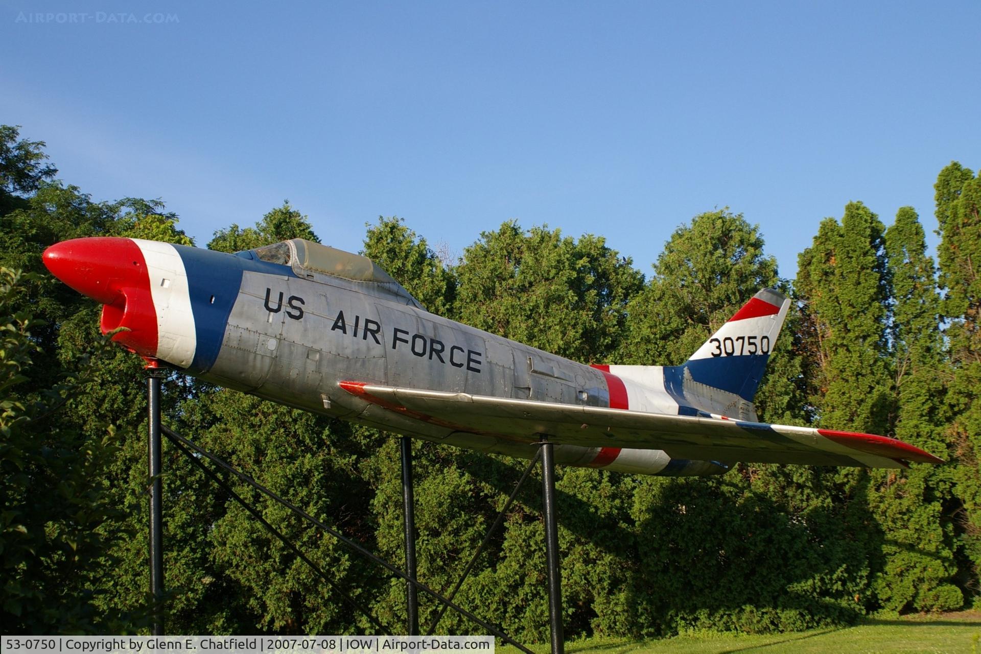 53-0750, 1953 North American F-86L Sabre C/N 201-194, F-86L at the entrance to the Iowa City Airport, Iowa City, IA