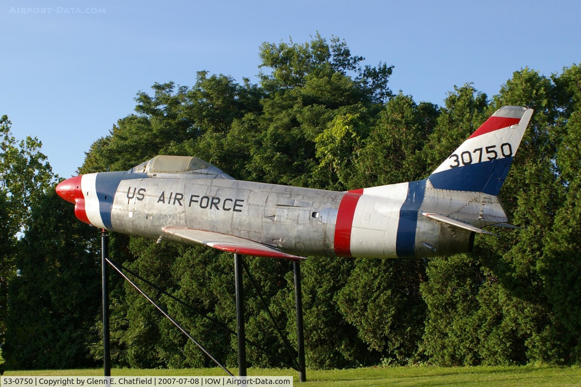 53-0750, 1953 North American F-86L Sabre C/N 201-194, F-86L at the entrance to the Iowa City Airport, Iowa City, IA