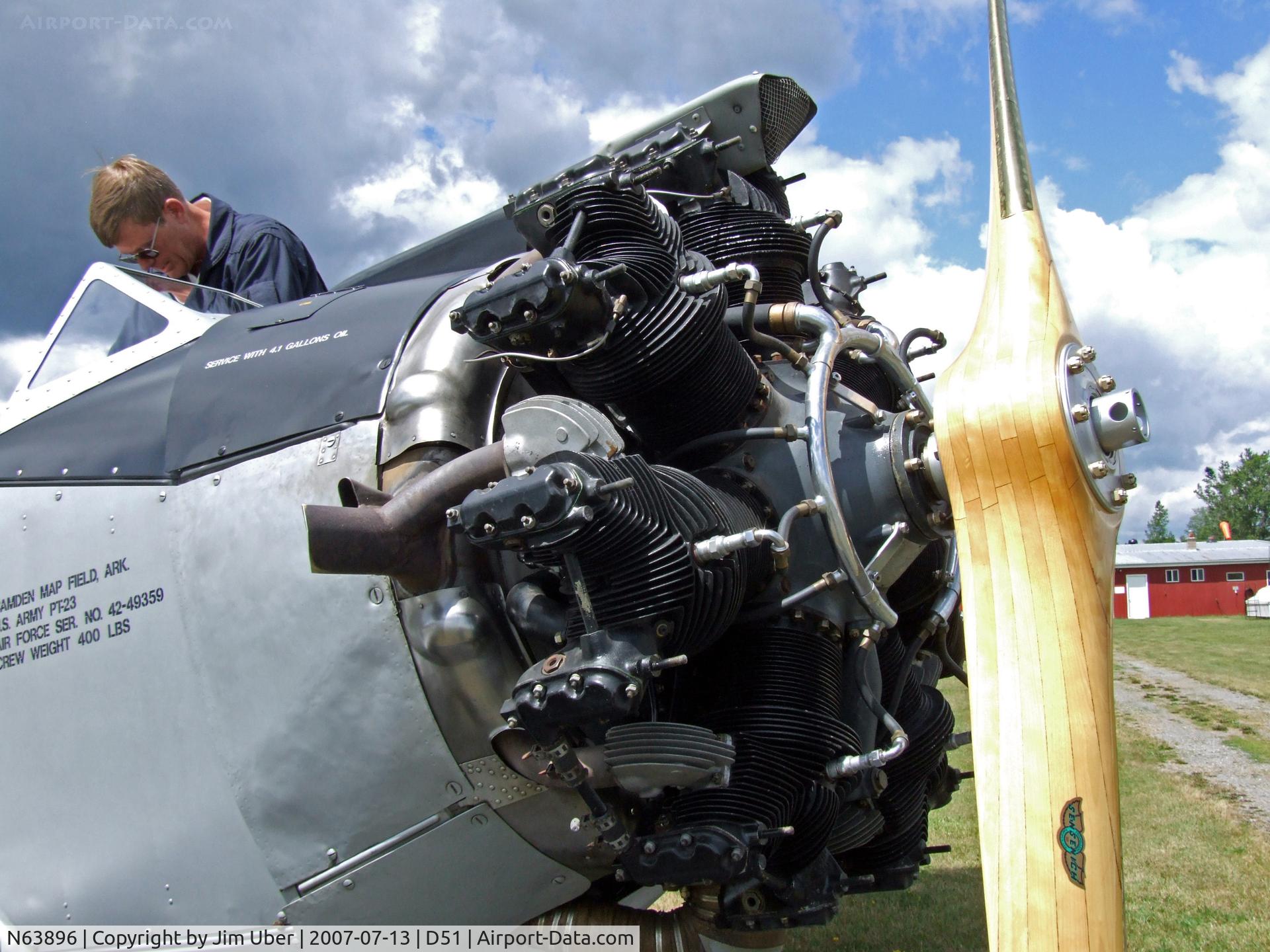 N63896, 1942 Fairchild (Howard) PT-23A Cornell (M-62C) C/N 383HO, PT-23 overnighted at Clarence