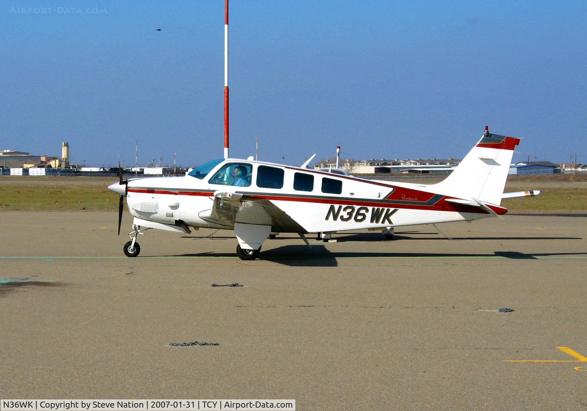 N36WK, 1983 Beech B36TC Bonanza C/N EA-338, General Development & Construction (Bakersfield, CA) modified Beech B36TC taxying @ Tracy Municipal Airport, CA