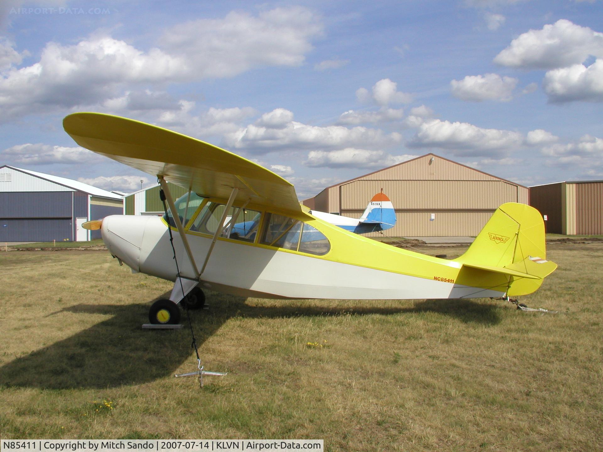N85411, 1946 Aeronca 7AC Champion C/N 7AC-4151, Tied down at Airlake.